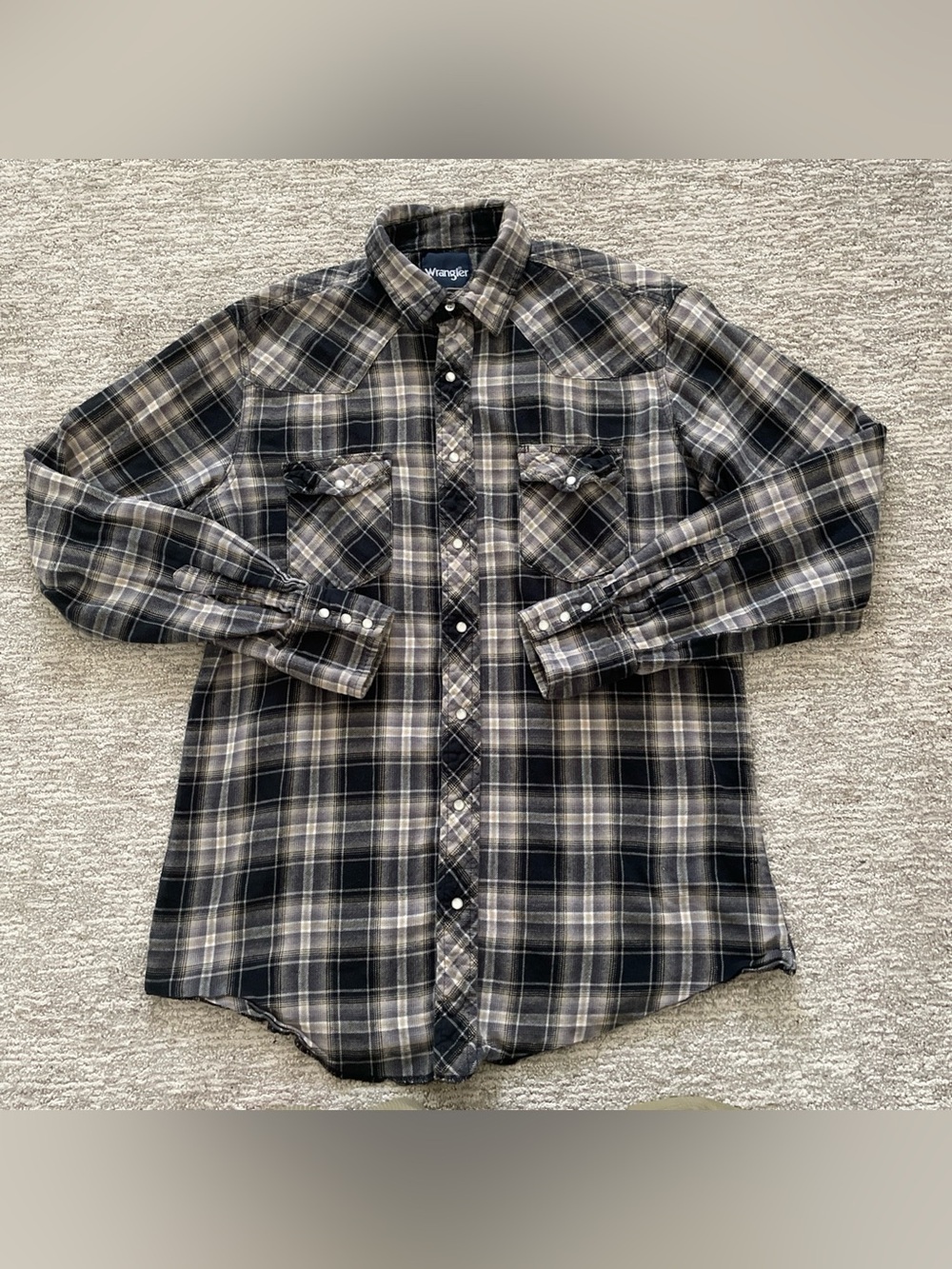 Wrangler Western Flannel Shirt Mens Size LT Plaid Long Sleeve Pearl Snap Rodeo